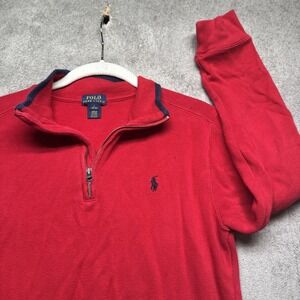 Polo Ralph Lauren Boys Red 1/4 Zip Sweater Pullover Pony Logo Size 14‎ 16